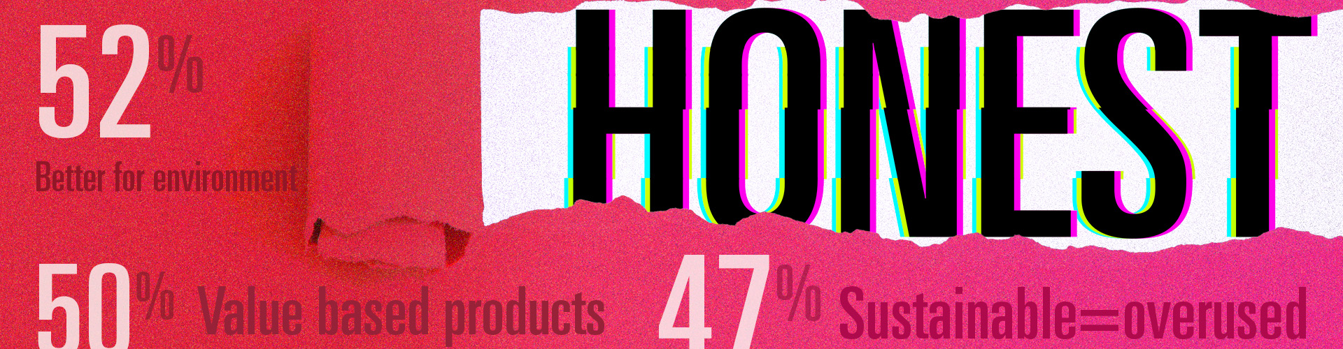 Pink and red banner featuring statistics on what shoppers want retailers to be honest about