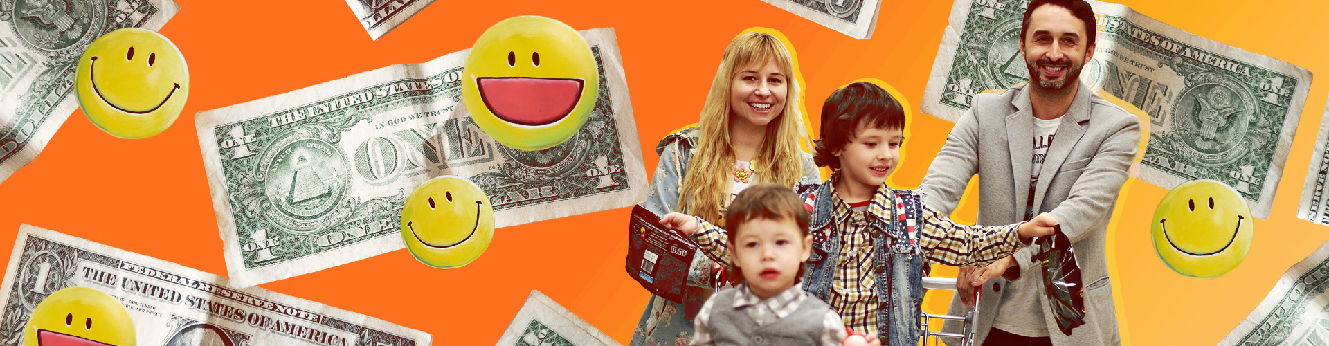 Happy family shopping banner