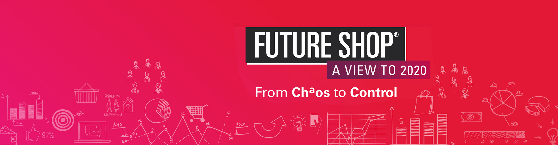 Future Shop® 2021: From Chaos to Control Report Banner featuring red and pink background, title, and icons along the bottom