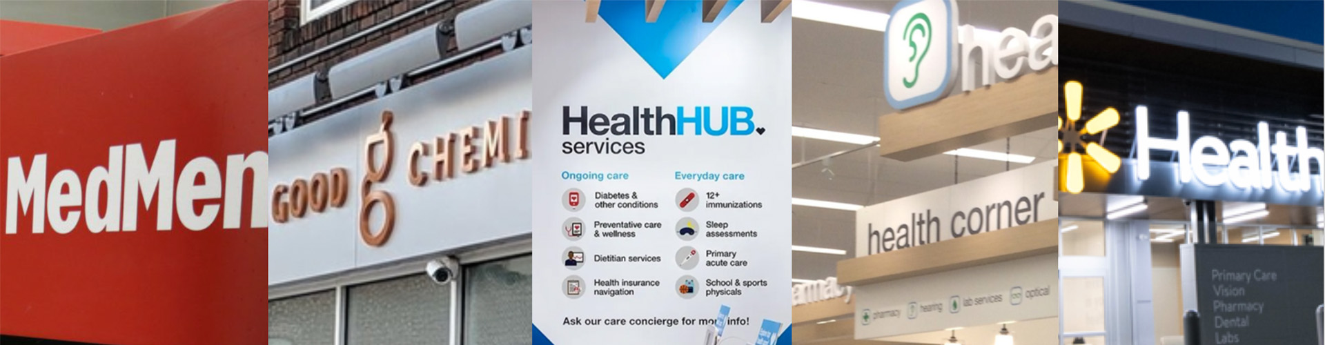 The New Health Store Report Banner featuring collage of retail pharmacies and clinics