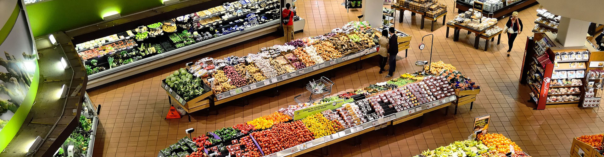Banner featuring top down view of spacious and bright grocery store